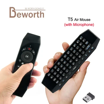 

T5 Mini Air Mouse wih Mic Voice 2.4G Wireless 6 Axis Gyroscope Keyboard Remote Control IR Learning Microphone for Android TV Box