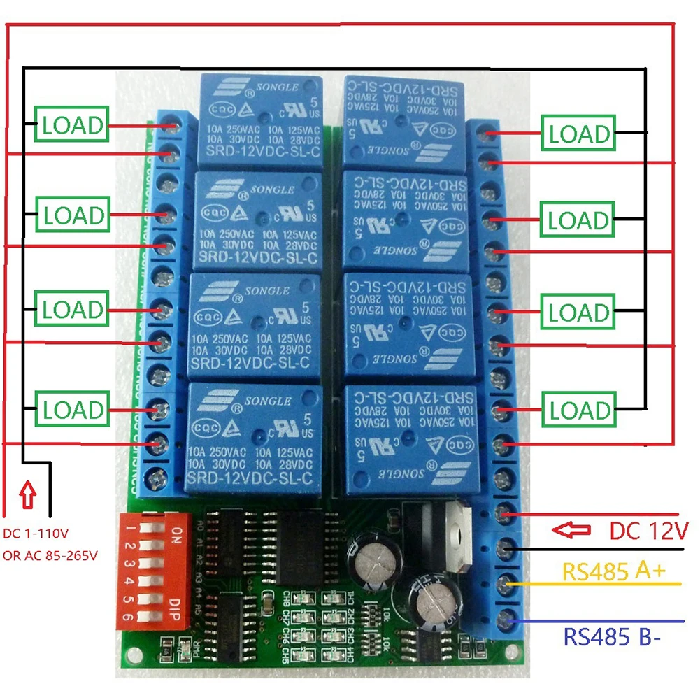 

Electrical Board Programmable Switch Assortment Command Relay Module 8 Channel DC 12V RS485 Circuit Control Multifunction