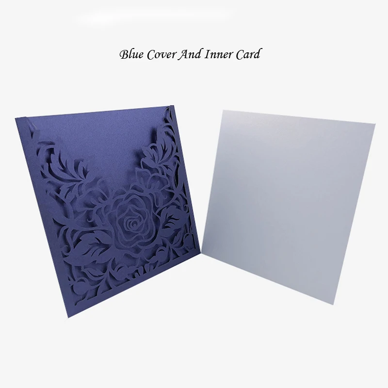 50 шт. белый синий лазерная резка свадебные приглашения карты Бумага элегантная открытка на заказ свадебные вечерние украшения - Цвет: Cover And Inner Card