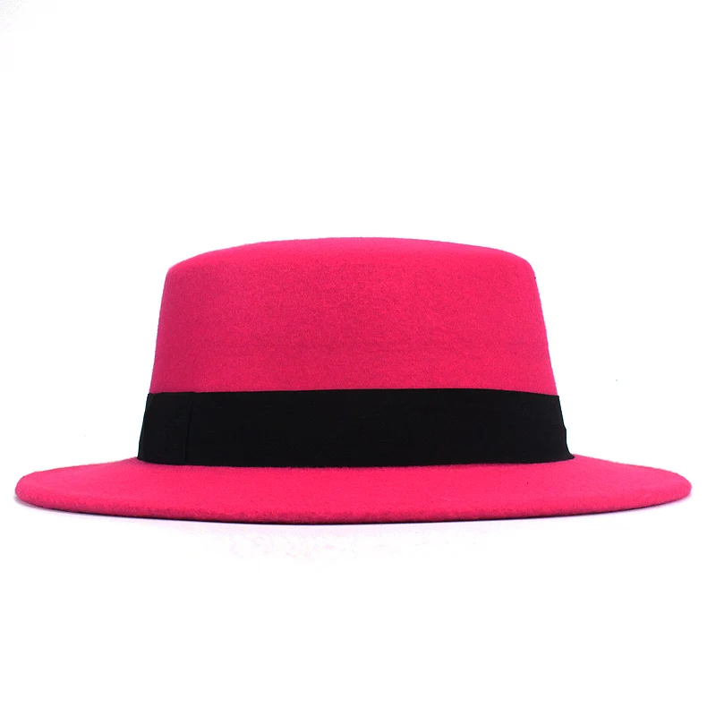 Девушка с плоской верхней Шапки одноцветное черный, красный Повседневное Винтаж широкими полями Fedora войлок котелок фетровую шляпу Клош Для мужчин Бандитский Hat chapeu - Цвет: D