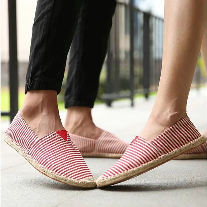 

Women Espadrille Casual Shoes Girl Canvas Driving Loafers Flats Female Hemp Insole Fisherman Shoes Graffiti stripe II-05Z