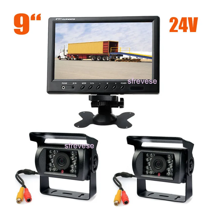 

2x 24V 18 LED IR Night Vision Parking Backup Reversing Camera + 9" LCD Monitor Car Rear View Kit for Bus Truck Motorhome