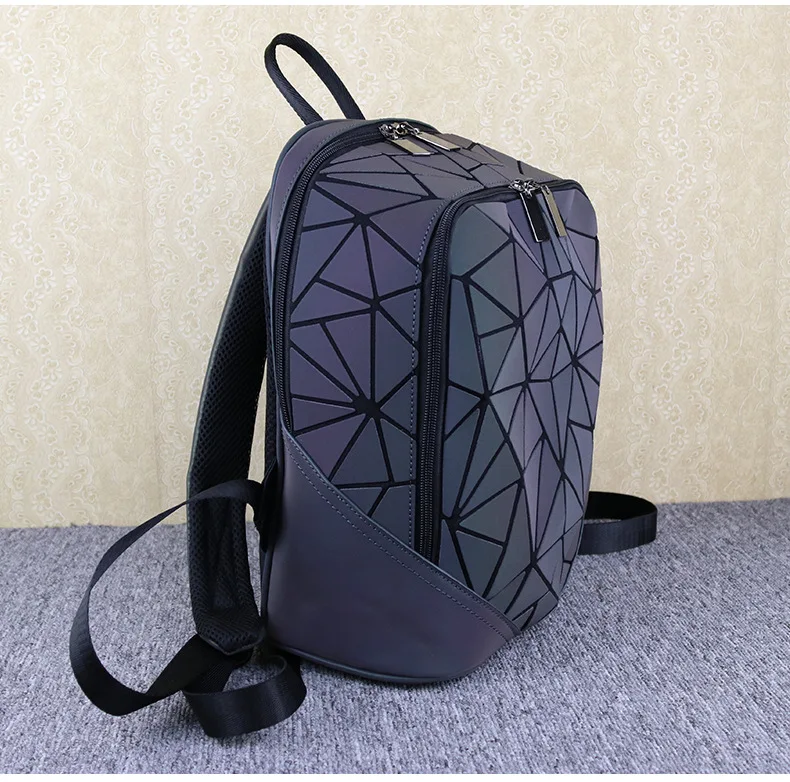 ZYJ Women Luminous Geometric Casual Backpacks Travel Girls Leather Laser Discoloration Shoulder School Backpack Mochila Bag (16)