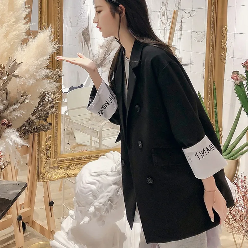 2019 Spring New Heavy Texture Temperament Black Women's Blazer Casual Loose Women's Jacket Characteristics Cuffs Blaser Feminino 2019 Spring New Heavy Texture Temperament Black Women's Blazer Casual Loose Women's Jacket Characteristics Cuffs Blaser Feminino