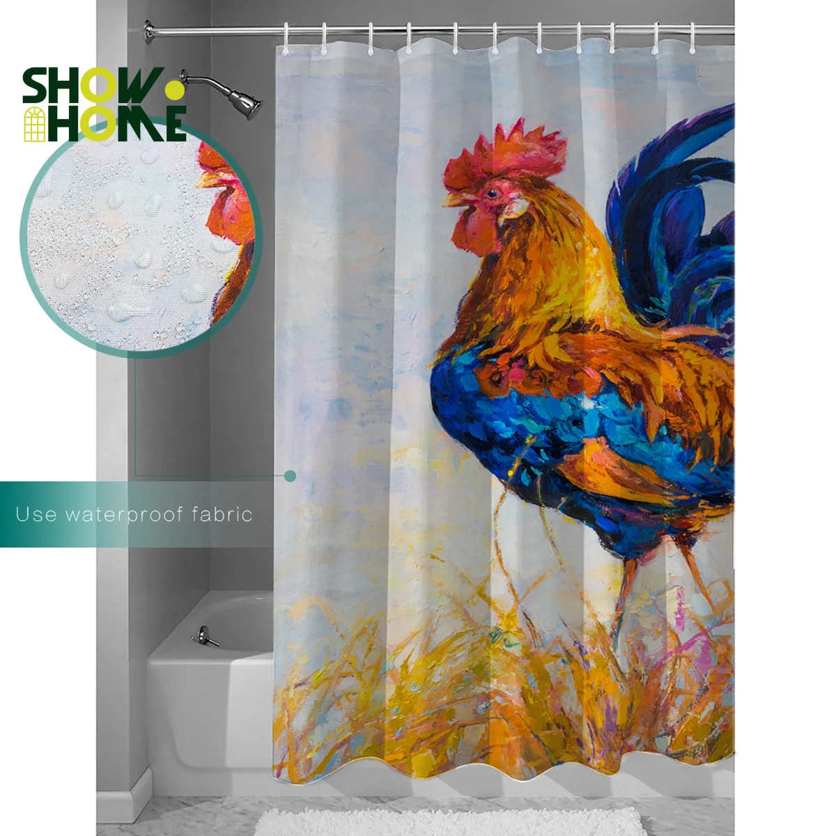 Showhome Rural Cock набор штор для душа с ковриками аксессуаров ванной из