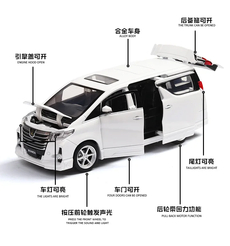 1:32 литая под давлением модель автомобиля Toyota Alpha модель автомобиля из сплава няня Автомобиль Моделирование звук и светильник вытянуть назад детские игрушки автомобиль подарок