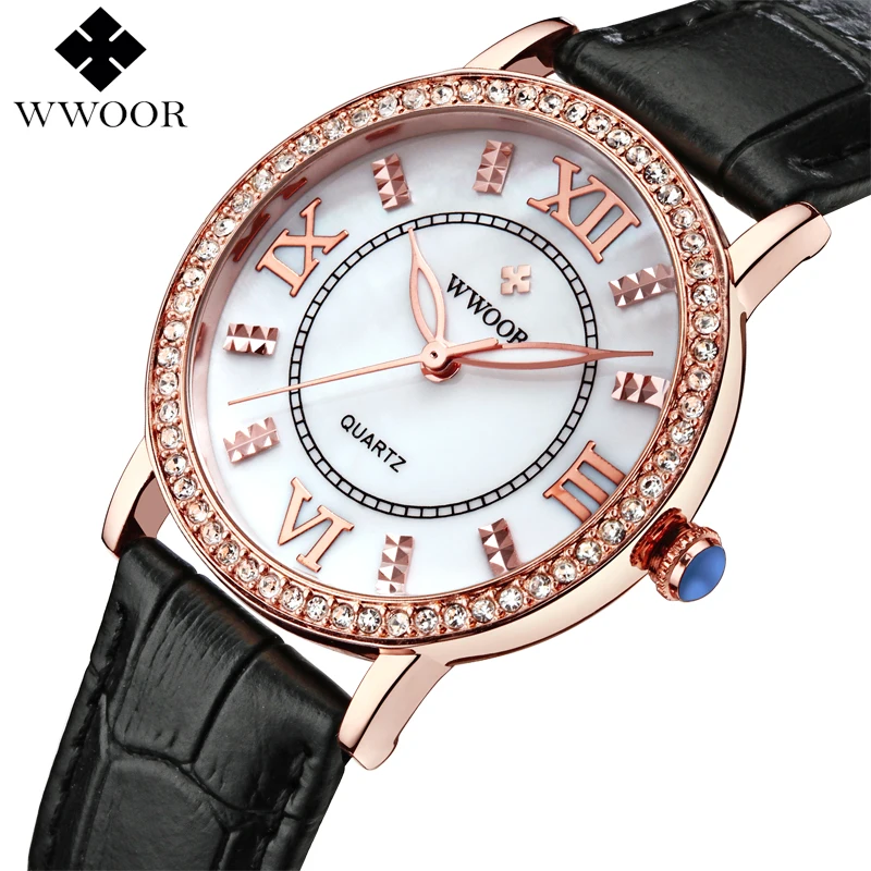 

WWOOR Brand Women Watches Luxury Quartz Ladies Watch Women Fashion Diamonds Leather Strap Wrist Watch Female Clock montre femme