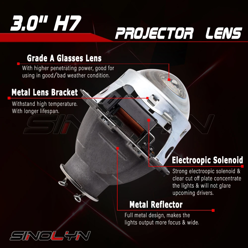  Sinolyn Headlight Lenses Q5 H7 D2S HID Xenon/Halogen/LED Lens 3.0 Bi-xenon Projector For Car Lights - 32796215490