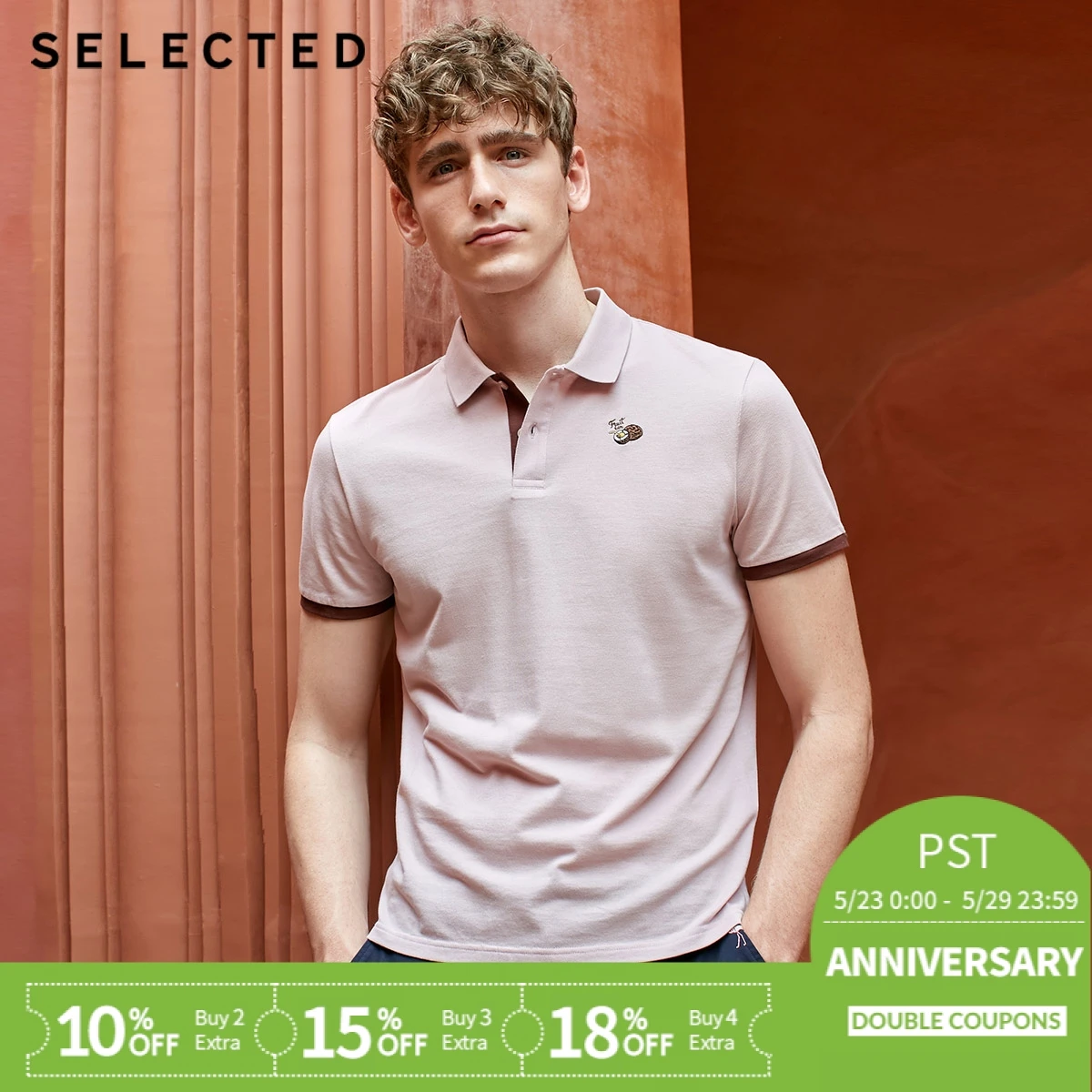 

SELECTED Men's Embroidered Turn-down Collar Short-sleeved Polo Shirt S|419206510