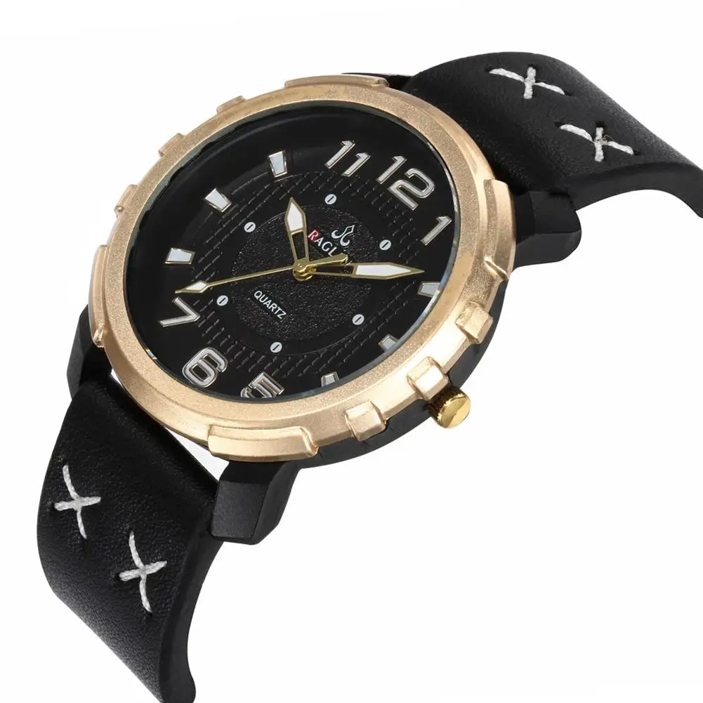 

Popular Business Men Big Round Dial Faux Leather Strap Band Analog Quartz Wrist Watch