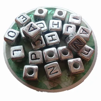 

New Arrival Silver Color Acrylic Mixed A-Z Cube Letter Beads Chunky 10*10MM 510PCS/Lot Square Plastic Alphabet Jewelry Beads