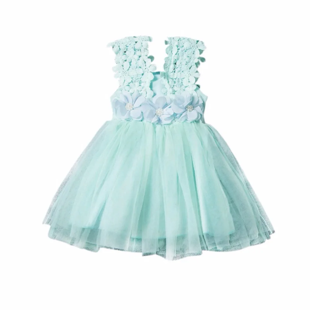 New Summer Baby Girls Party Lace Tulle Flower Gown Fancy Dridesmaid