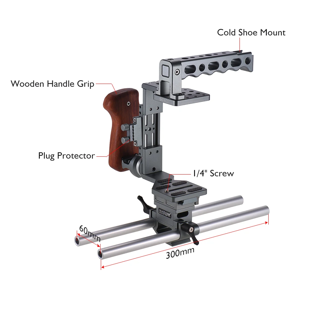 SEVENOAK SK-XC1 DSLR алюминиевый сплав камера клетка 15 мм комплект тяг w/деревянная ручка Видео Фильм делая стабилизатор системы