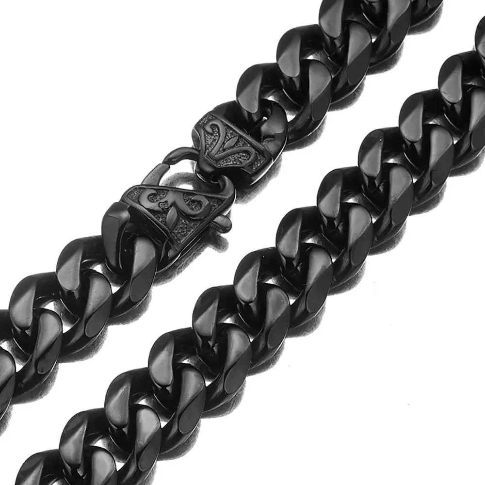 

Granny Chic High Quality Black Color Stainless Steel Chains Necklace for Mens Necklace Curb Cuban Jewelry Gifts 12/15mm