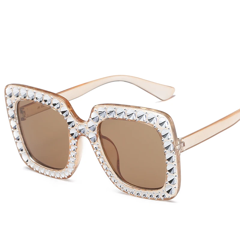 Samjune новые роскошные брендовые дизайнерские женские Квадратные Солнцезащитные очки большого размера, женские зеркальные солнцезащитные очки с алмазной оправой для женщин - Цвет линз: C7