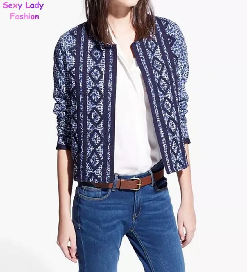 Retro Ethnic Camouflage Print Spliced Geometric Paisley Jacket Women's Collarless Long sleeve