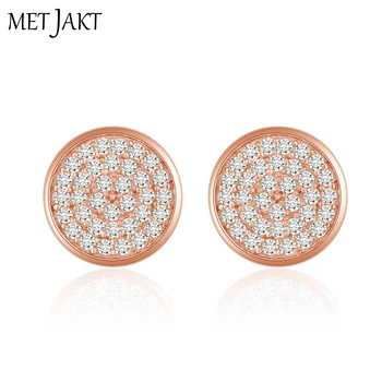

MetJakt Classic Round Zircon Stud Earrings 14k Rose Gold Plated Solid 925 Sterling Silver Earring for Women and Girl Jewelry