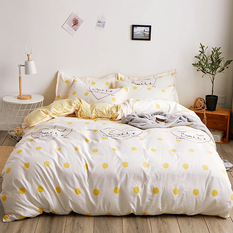 Bed Linen And Bed Sheet Set Love Summer Yellow Wave Point Strip Queen Bedding Set Sea World Kids Bedding