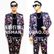 S-5XL Новое поступление мужской тонкий DJ певица рисунок с бабочкой и цветком костюм мужчины s плюс размер официальные костюмы одежда
