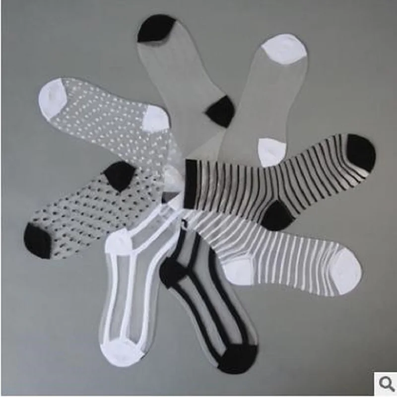 20 pçs = 10 pares fishnet meias mistura de fibra transparente estiramento elasticidade do tornozelo fio líquido fino feminino legal meias