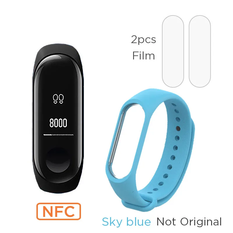 Xiaomi Mi band 3 NFC версия 0,7" OLED большой сенсорный экран новые умные браслеты браслет - Цвет: add sky blue strap