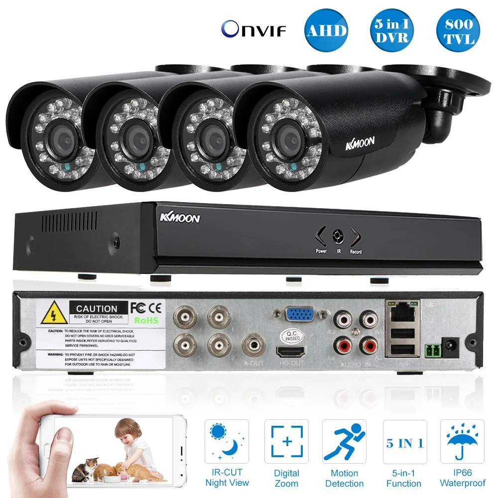 

KKmoon 4CH 800TVL CCTV Security System P2P Cloud Network Digital Video Recorder +4*800TVL Outdoor/Indoor Infrared Bullet Camera