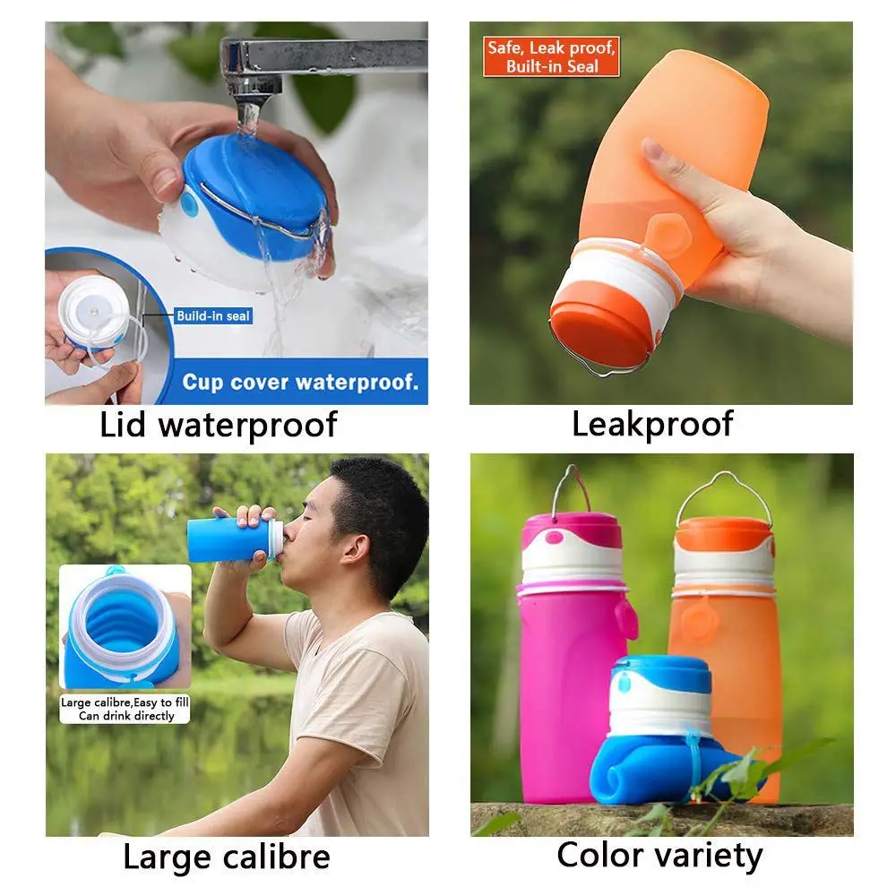 Collapsible Water Bottles with USB Rechargeable LED Light,550ml Foldable Bottle,New Favourite for Outdoor Camping,Food Grade S