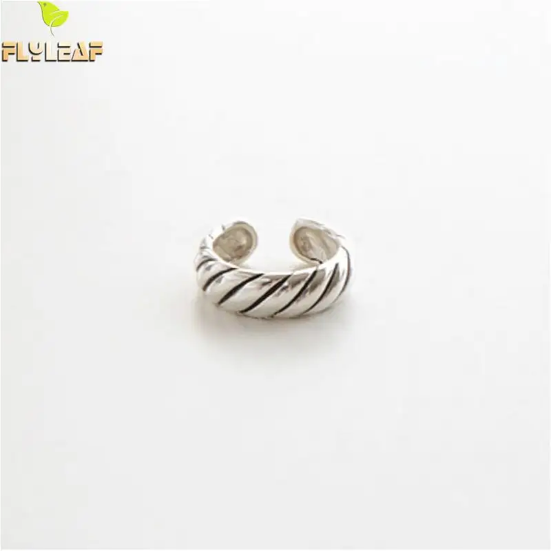 

Flyleaf 925 Sterling Silver Rings For Women Ins Style Large Rope Pattern Femme Simple Fashion Fine Jewelry Open Ring Vintage