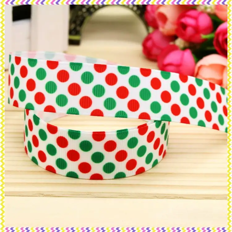 

7/8'' Free shipping christmas polka dots printed grosgrain ribbon hairbow headwear party decoration diy Sewing OEM 22mm P4805