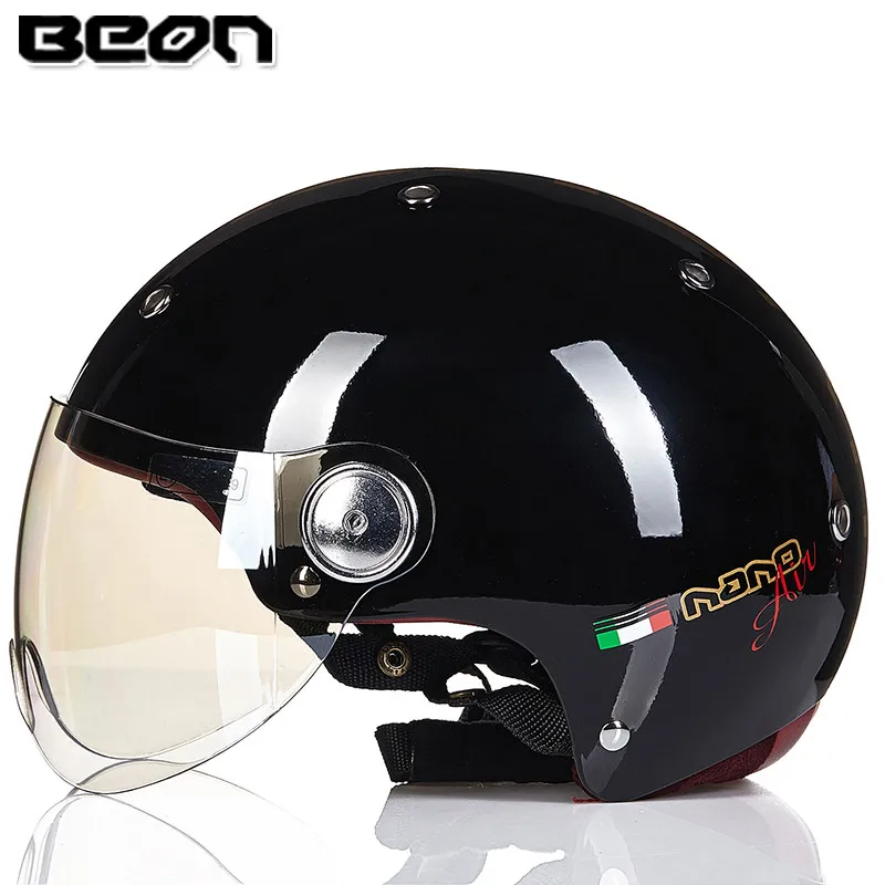 BEON B-103 половина шлем moto cascos шлем винтажный скутер capacete мото rbike шлем Летний мото rcycle шлем - Цвет: bright black word