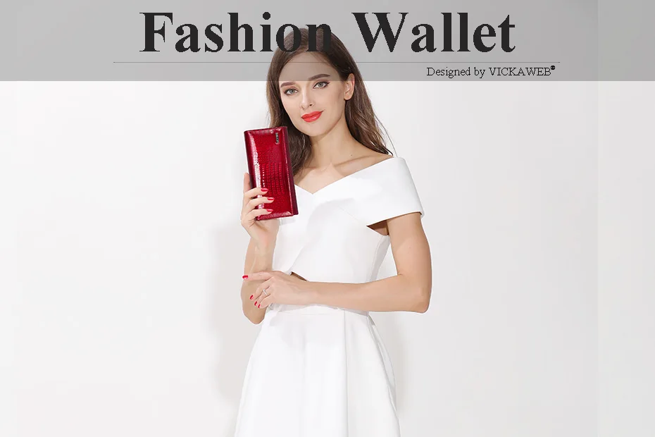 VICKAWEB Wallet Female Genuine Leather Purse Women Vintage Alligator Women Wallets Long Hasp Womens Wallets and Purses Retro-AE150-001