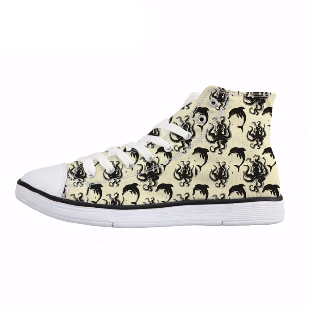 

NOISYDESIGNS Octopus Dolphin Print Women High Top Canvas Shoes Novelty Casual Canvas Shoes Comfortable Lace Up Sneakers Girls