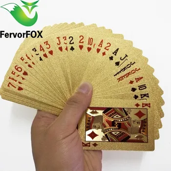 

54pcs Original Waterproof Luxury 24K Gold Foil Plated Poker Premium Matte Plastic Board Games Playing Cards For Gift Collection