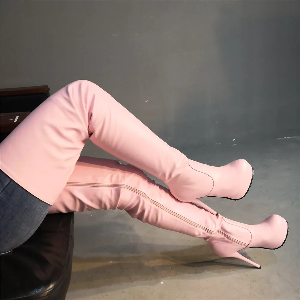 SARAIRIS/Новая Брендовая женская обувь на платформе размера плюс 47 женские пикантные розовые сапоги ботфорты на высоком тонком каблуке для ночного клуба