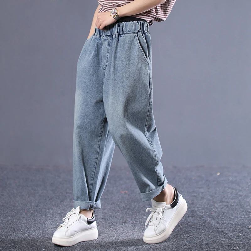 

[EWQ] 2019 Spring Summer New Pattern Elastic Patchwork Denim Pockets Streetwear Pants Women Jeans Fashion Tide AE11905XL