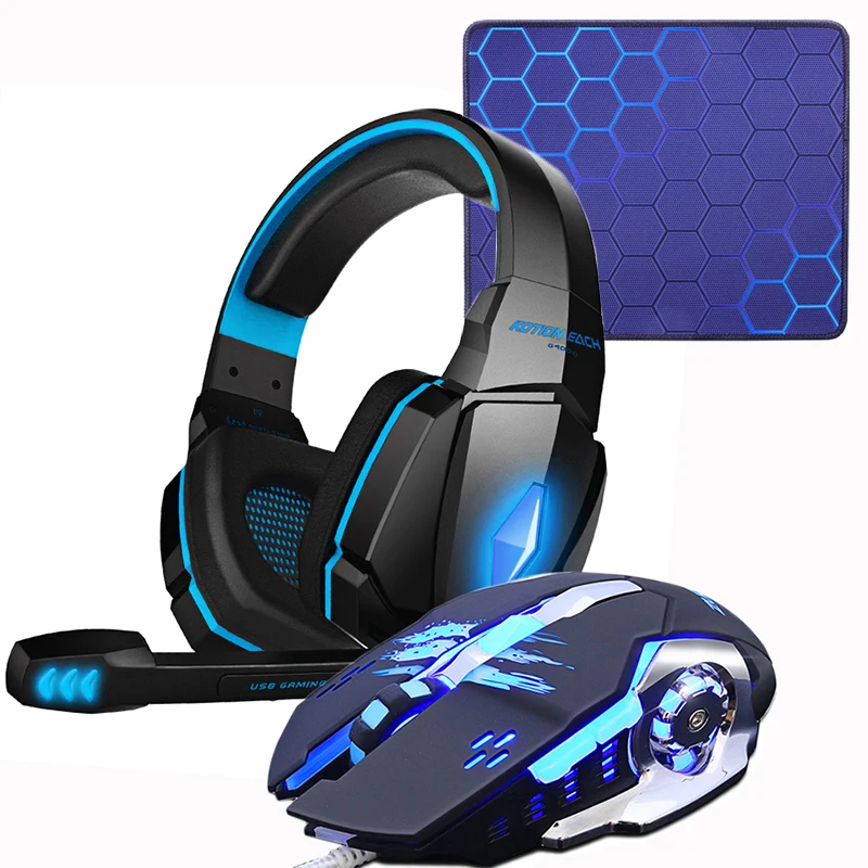 Игровая гарнитура наушники + Проводная игровая мышь мыши 4000DPI бас стерео