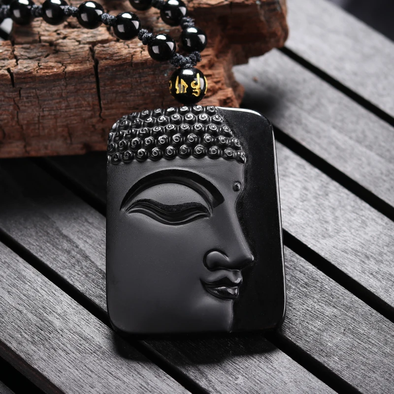 

2019 Obsidian pendant Jewelry Carved Side Buddha Obsidian Necklace Pendant For women&men