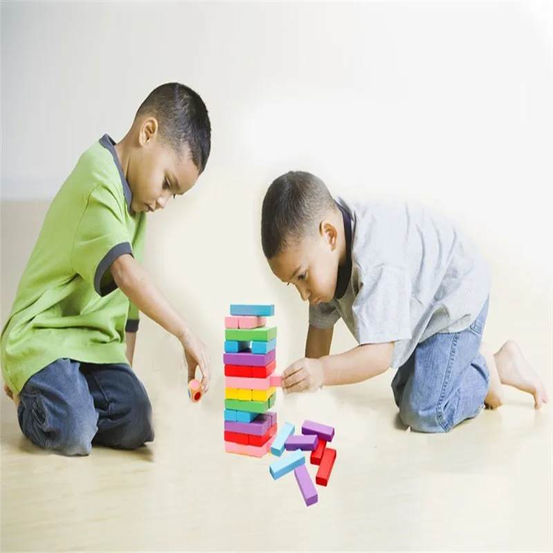 48Pcs Wooden Stacking Tumbling Tower Building Blocks Traditional Board Game Fun Maker (7)