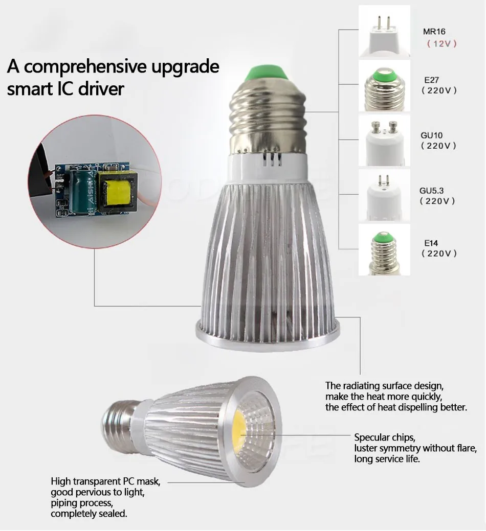 Самая низкая цена лампада Led E27 E14 GU10 COB светильник 9 Вт 12 Вт 15 Вт Bombillas Светодиодный точечный светильник Теплый Холодный белый MR16 12 В Светодиодная лампа гу 5,3 220 В