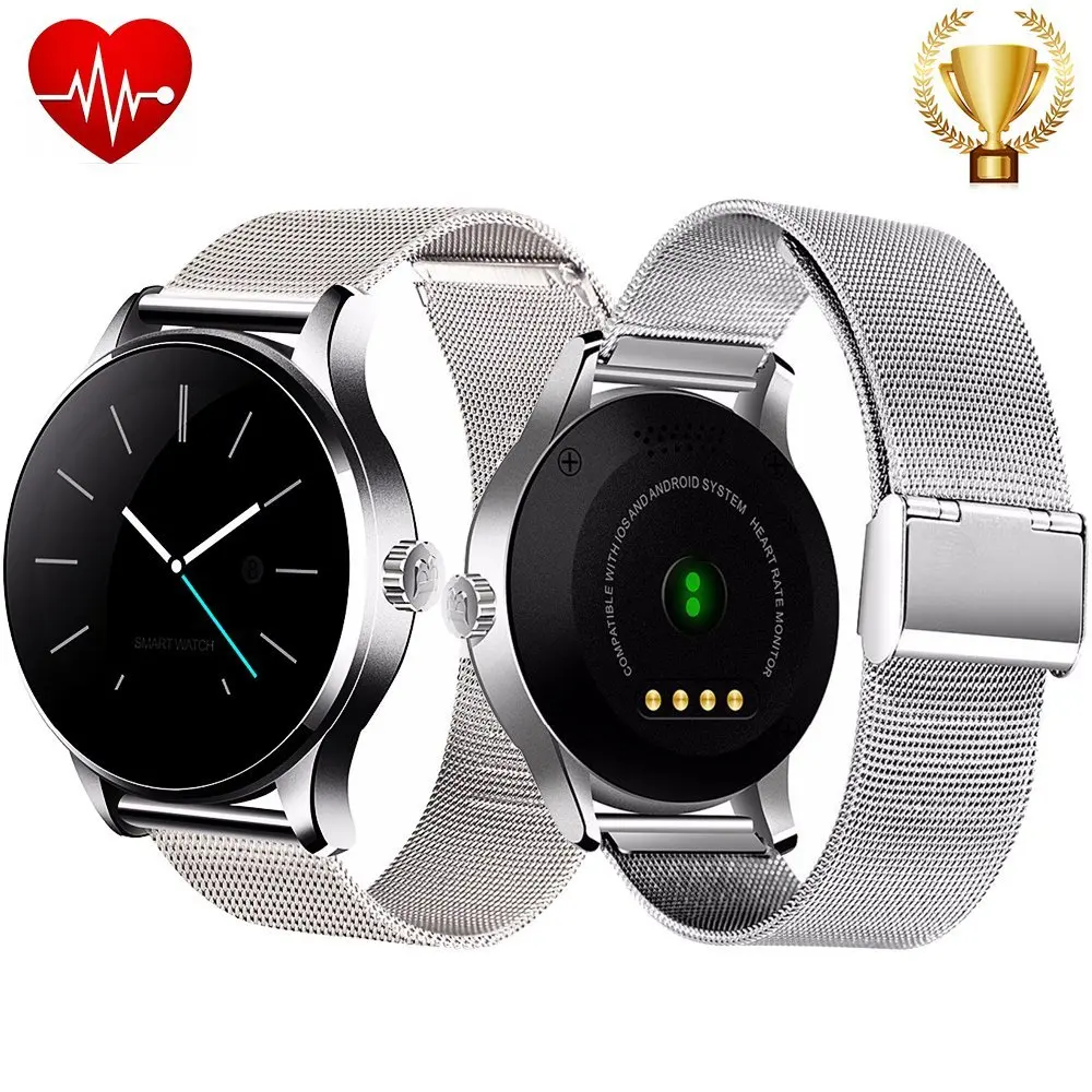 

K88H Bluetooth Smart Watch with Heart Rate Monitor Round IPS Screen Smartwatch Wristwatch for iOS and Android