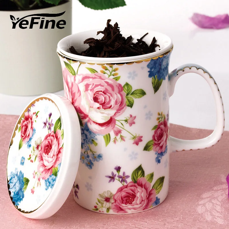 

YeFine Portable Ceramic Tea Mugs With Tea Infuser And Lid Travel Cups And Mugs Traditional Chinese Tea Cup Set Porcelain
