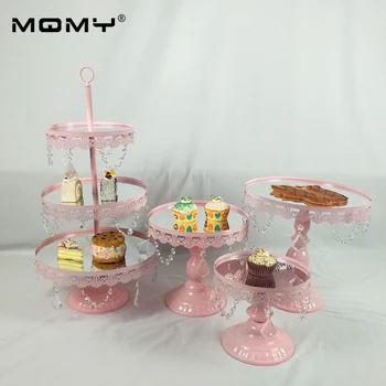 

4 PCS Golden Silver Pink Acrylic Mirror Metal Cake Stand Dessert Wedding Party Display Pedestal