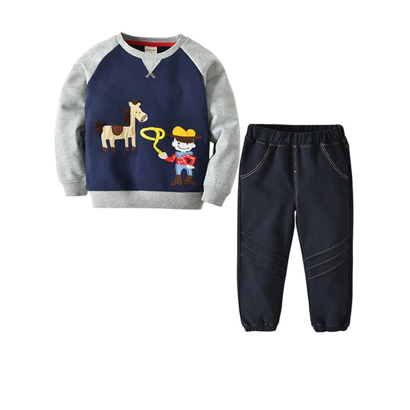 2 PCS SET baby boy catroon sets Children Clothing Baby Boy horse print