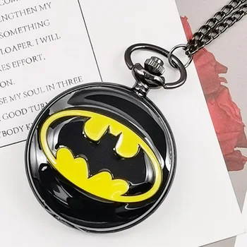 

Cool Gifts For Children Kids Boys Batman Bat Carving Quartz Pocket Watches Dark Black Fob Watch Necklace Pendent With Chain