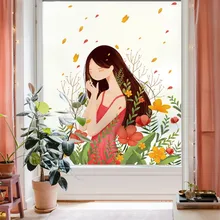 Мультяшная Девушка Цветочный узор Электростатическая пленка «замороженное стекло» гостиная спальня Свадебная детская комната оконная стеклянная пленка