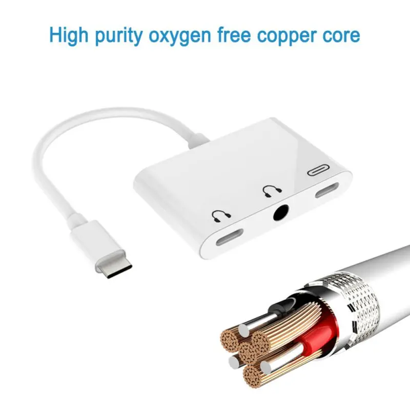 3-в-1 Тип-C цифровой аудио кабель Dual 3,5 мм Jack Plug-and-play быстрой зарядки шнур для наушников