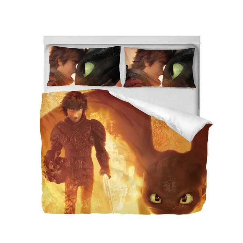 

Cartoon How To Train Your Dragon Cool Night Fury 3D Printing Duvet Covers Double Queen Size Bedroom Decoration Bedding Set 3Pcs