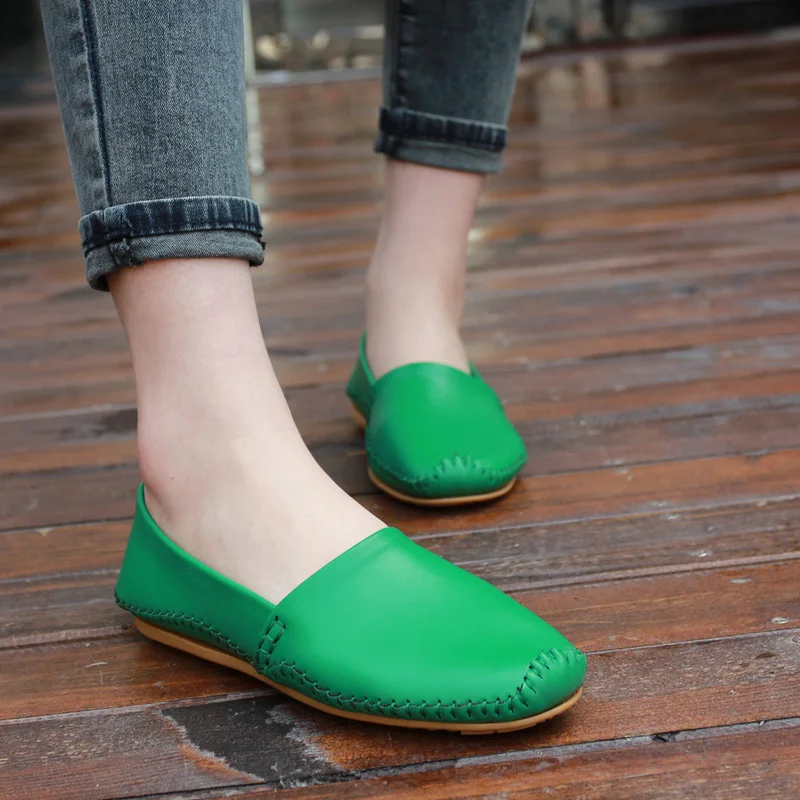 New Nice Genuine Leather Casual Shoes Women Flats Woman Slip On Loafers