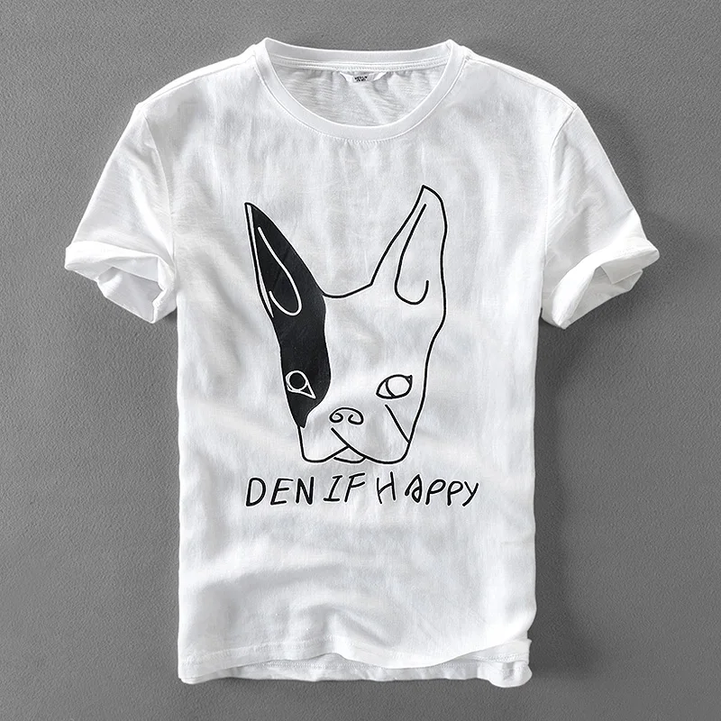 Футболка мужская льняная с мультипликационным рисунком брендовая Повседневная