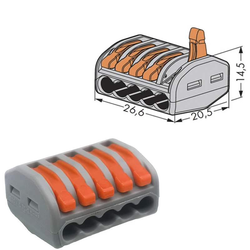 

20 pcs 222-415 Universal Compact Wire Wiring Connector 5 pin Conductor Terminal Block With Lever connectors and terminals